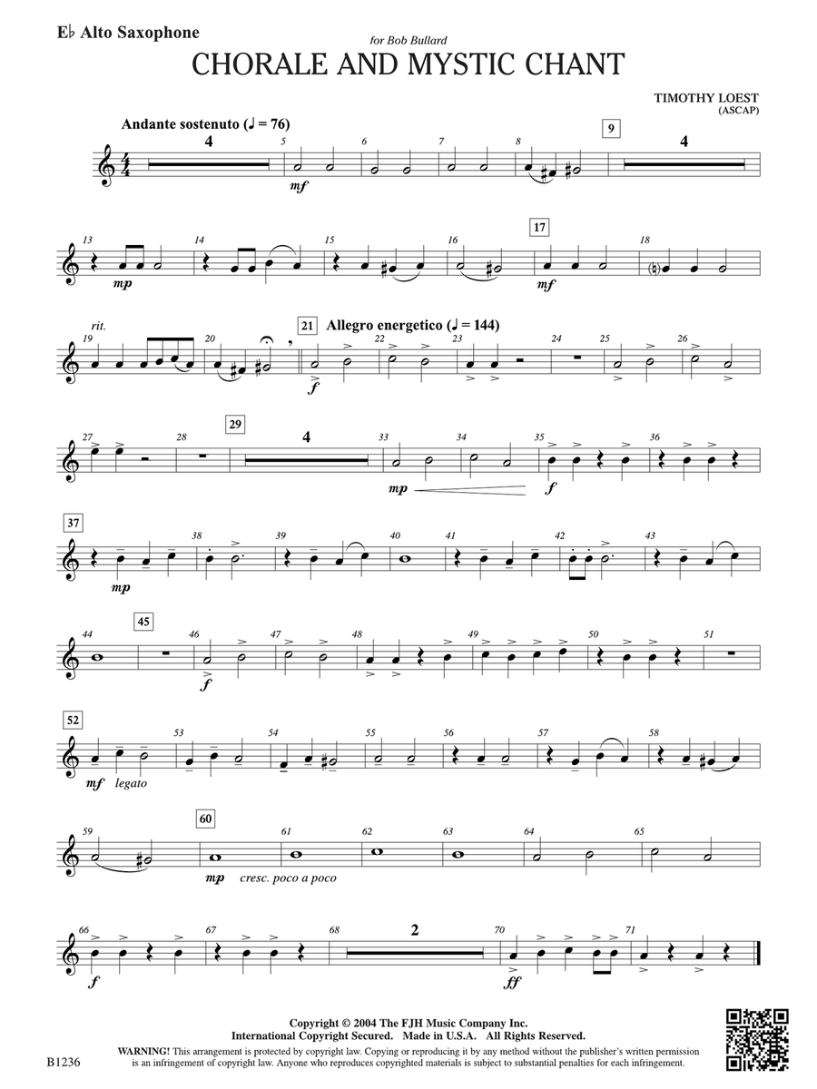 Chorale and Mystic Chant: E-flat Alto Saxophone Alto Saxophone scores gallery preview page 1