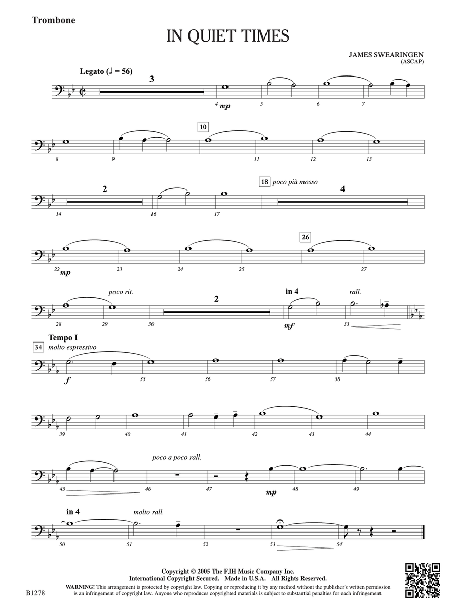 In Quiet Times: Trombone In Quiet Times: Trombone Trombone scores gallery preview page 1