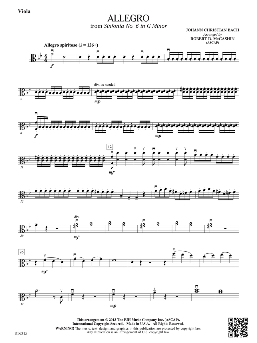 Allegro from Sinfonia No. 6: Viola Viola scores gallery preview page 1