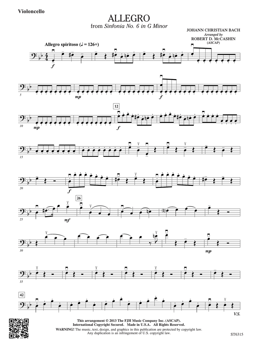 Allegro from Sinfonia No. 6: Violoncello Part scores gallery preview page 1
