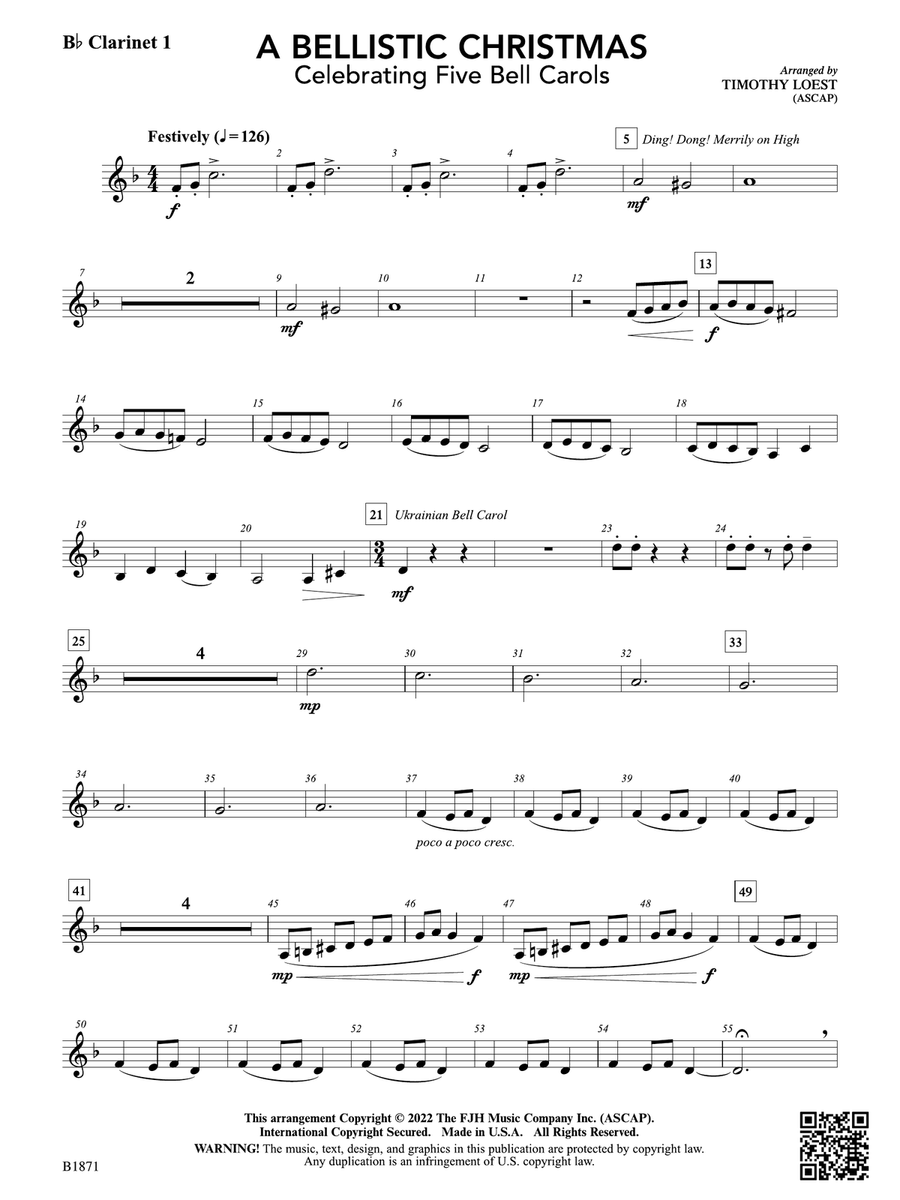 A Bellistic Christmas: B-flat Clarinet 1 B-Flat Clarinet scores gallery preview page 1