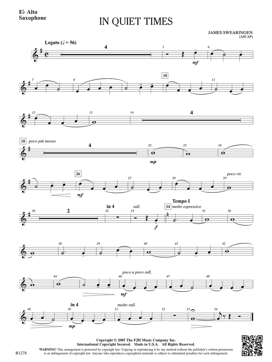 In Quiet Times: E-flat Alto Saxophone Alto Saxophone scores gallery preview page 1