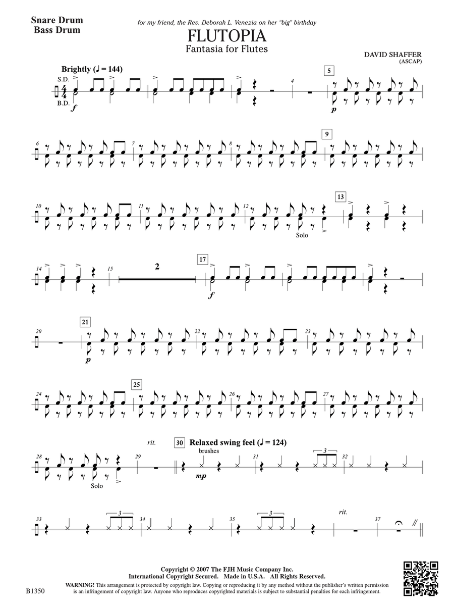 Flutopia (Fantasia for Flutes): Snare Drum Flute scores gallery preview page 1