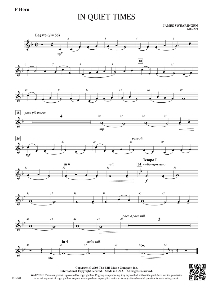 In Quiet Times: F Horn In Quiet Times: F Horn Horn scores gallery preview page 1