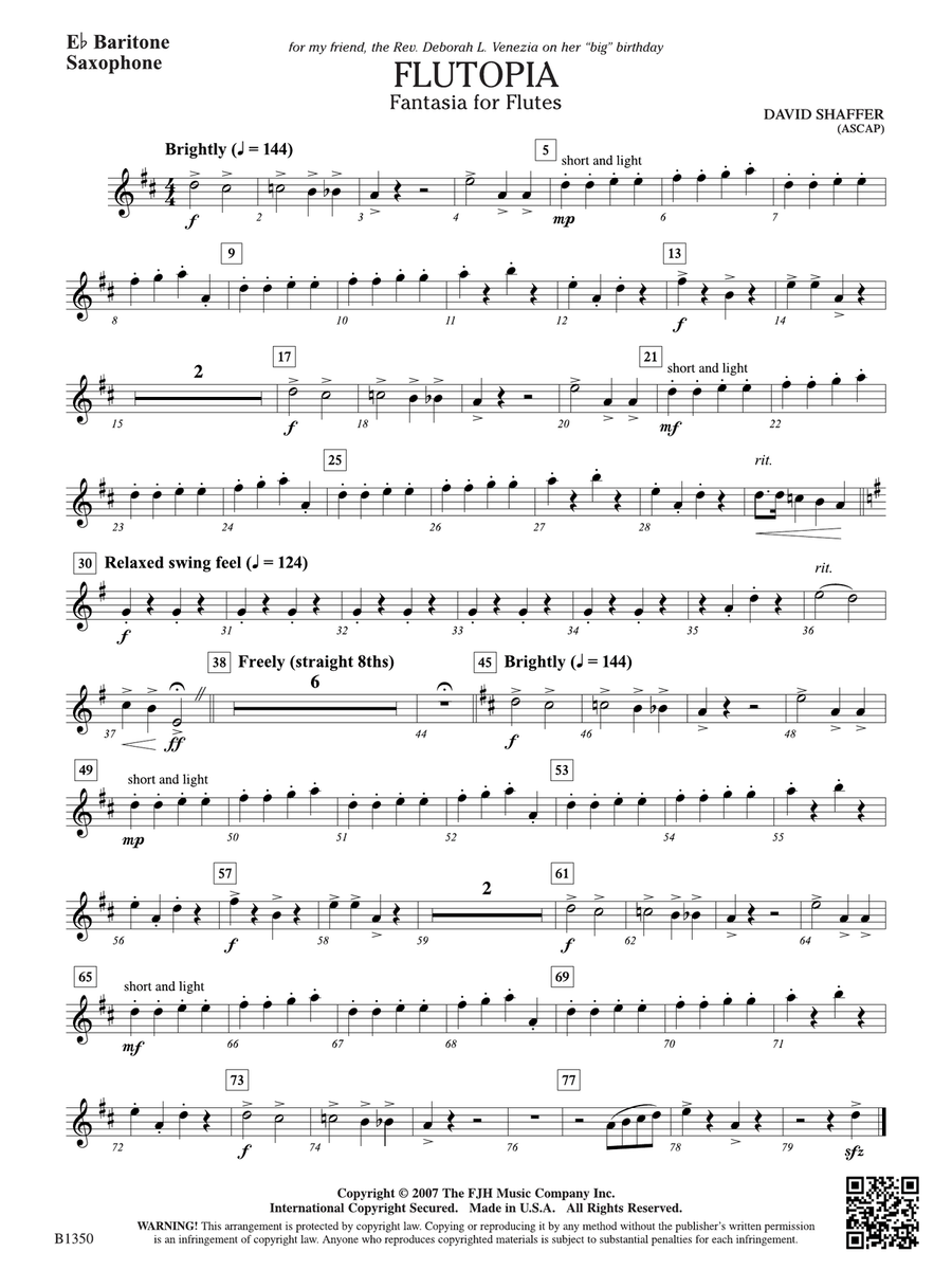 Flutopia (Fantasia for Flutes): E-flat Baritone Saxophone Flute scores gallery preview page 1