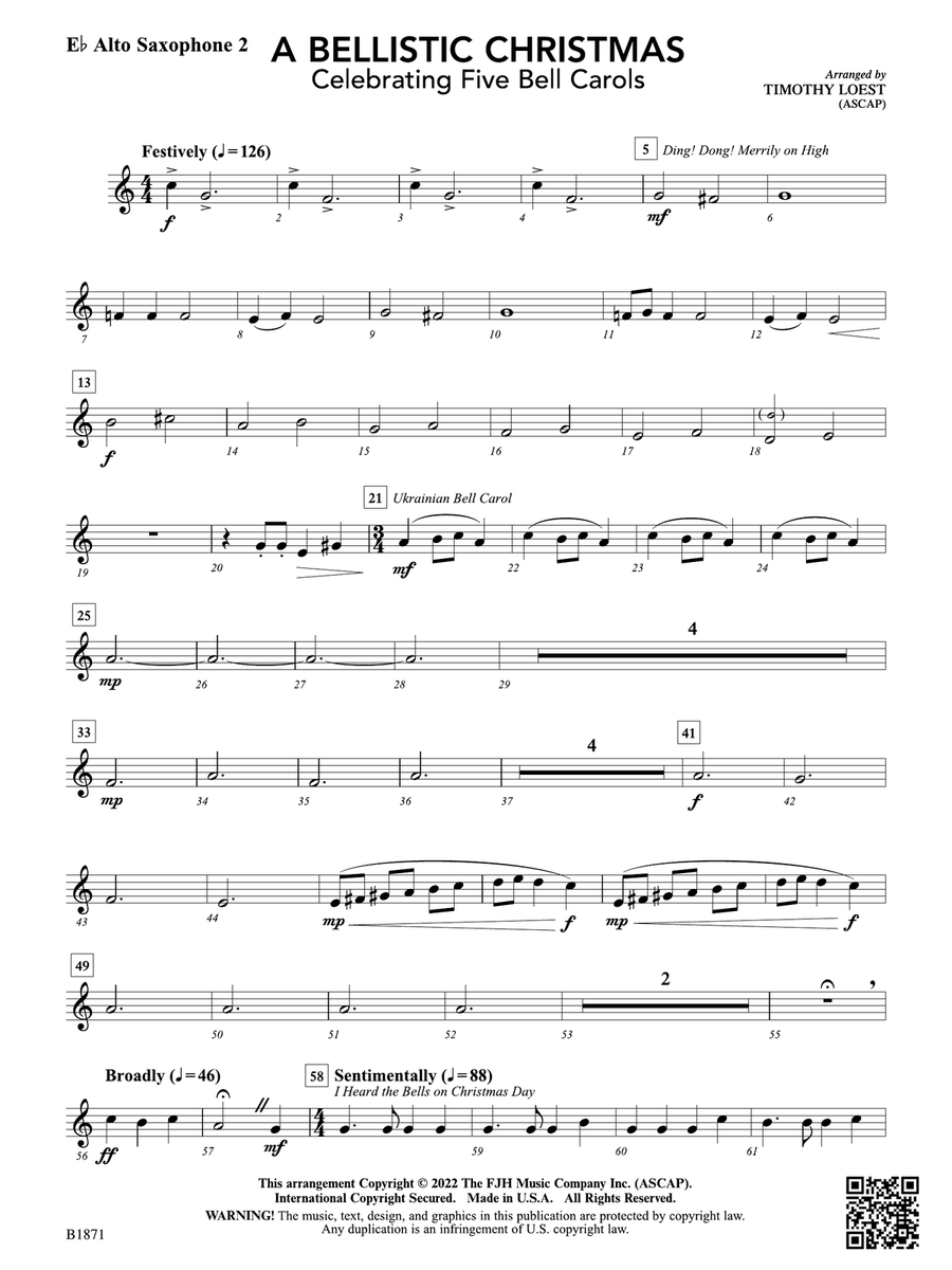 A Bellistic Christmas: E-flat Alto Saxophone 2 Alto Saxophone scores gallery preview page 1