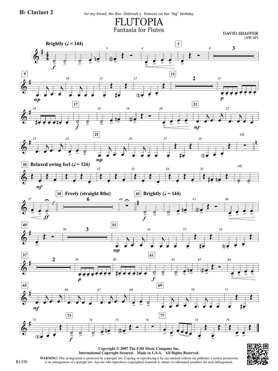 Flutopia (Fantasia for Flutes): B-flat Clarinet 2 B-Flat Clarinet scores gallery preview page 1