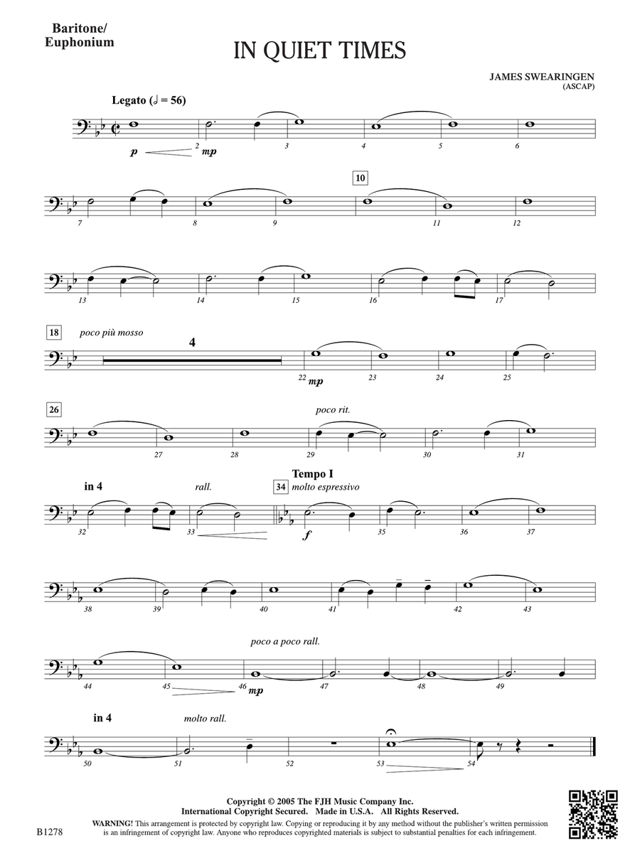 In Quiet Times: Baritone/Euphonium Baritone Horn scores gallery preview page 1