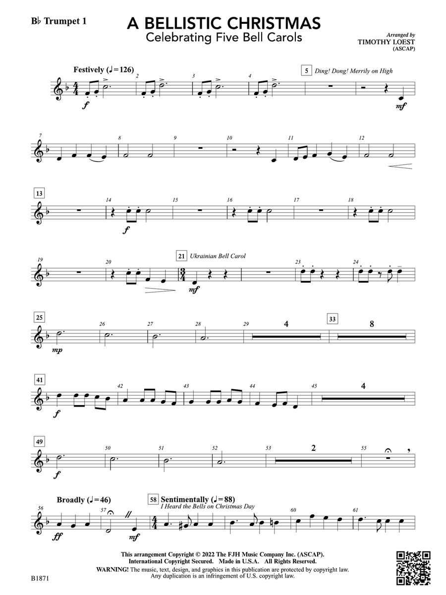 A Bellistic Christmas: B-flat Trumpet 1 B-Flat Trumpet scores gallery preview page 1