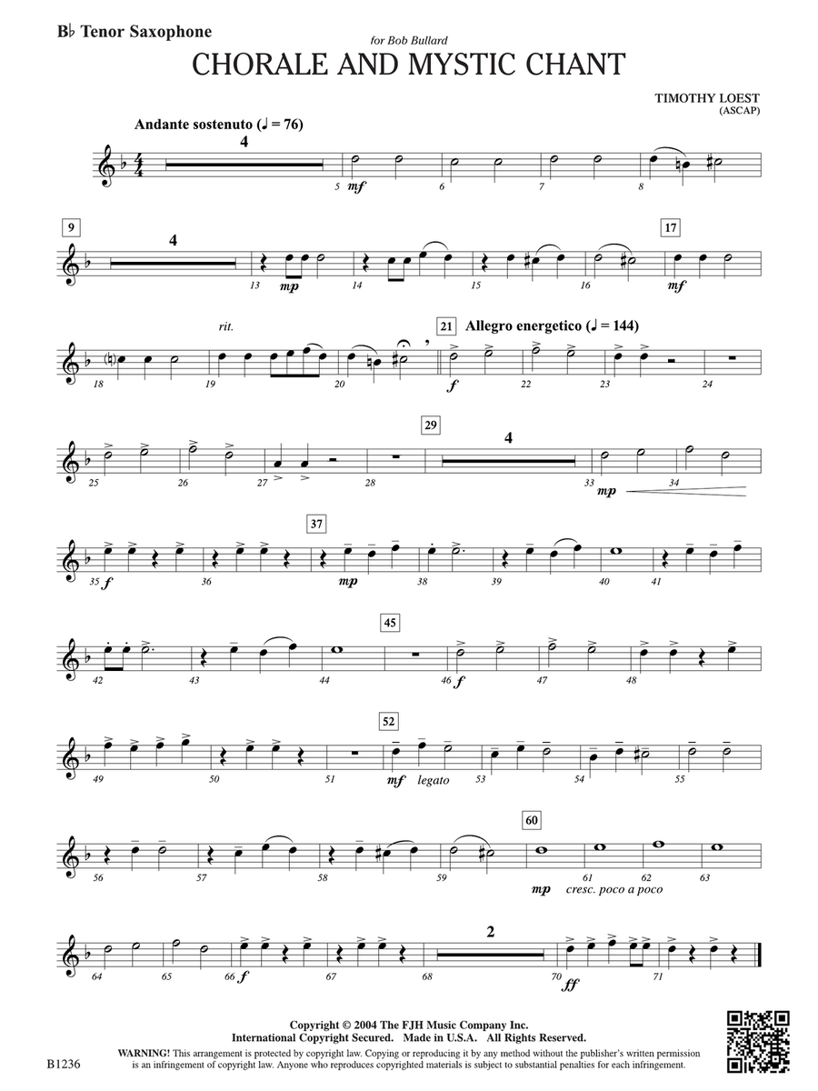 Chorale and Mystic Chant: B-flat Tenor Saxophone Tenor Saxophone scores gallery preview page 1