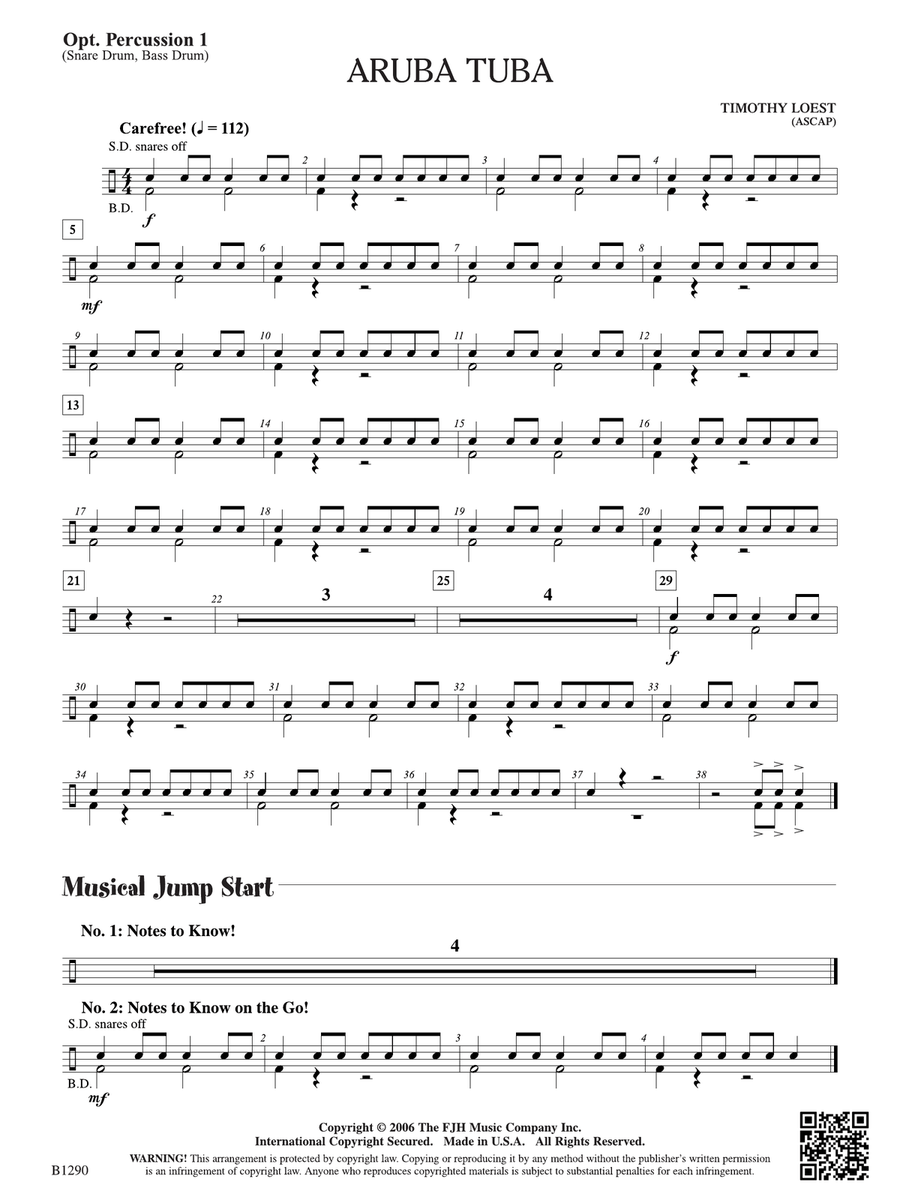 Aruba Tuba: Opt. Percussion 1 Tuba scores gallery preview page 1