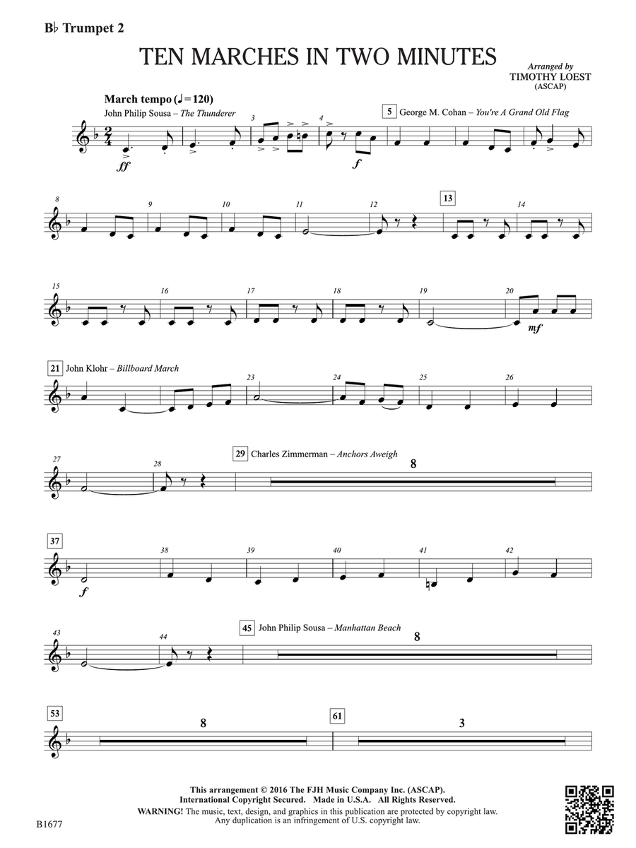 Ten Marches in Two Minutes: B-flat Trumpet 2 B-Flat Trumpet scores gallery preview page 1
