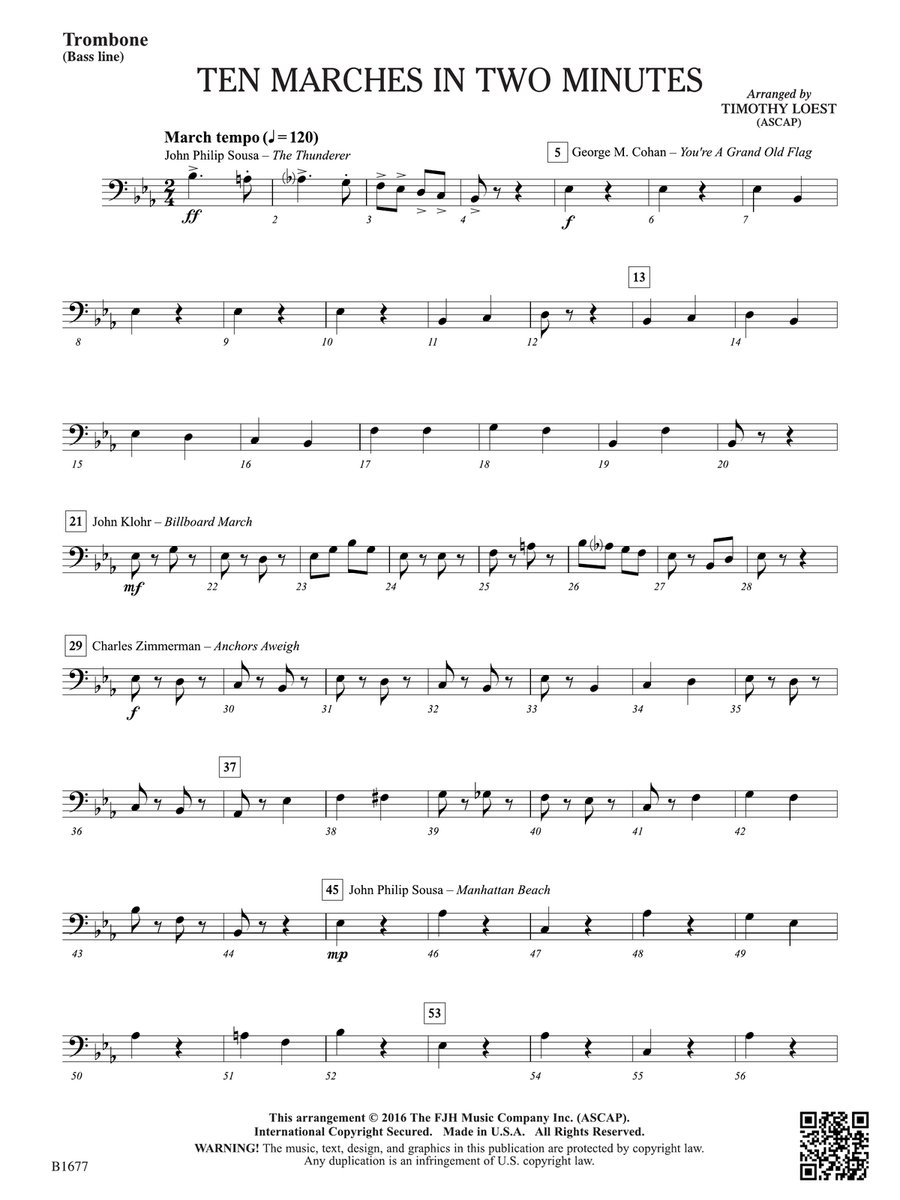 Ten Marches in Two Minutes: Trombone (bass line) Trombone scores gallery preview page 1