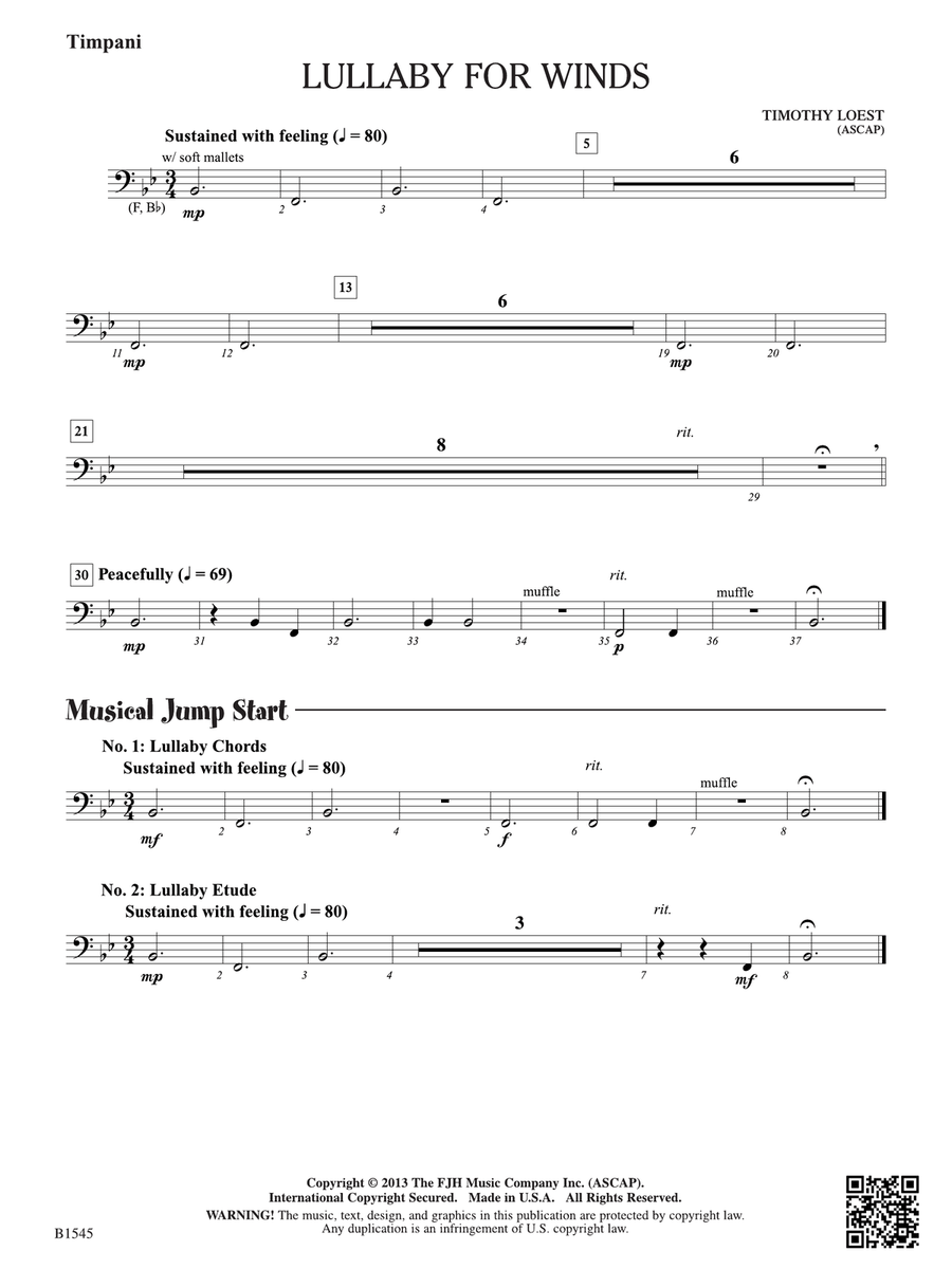 Lullaby for Winds: Timpani (Opt.) Percussion scores gallery preview page 1