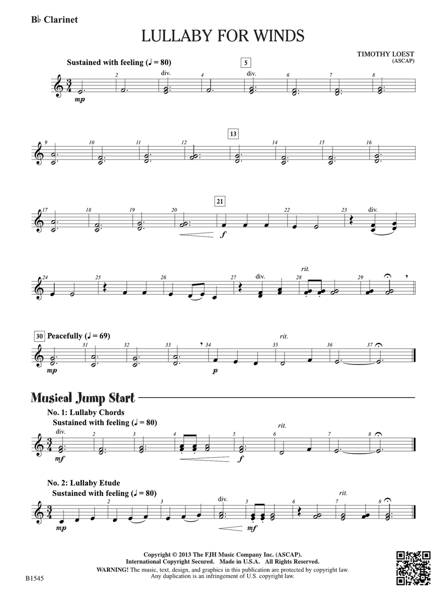 Lullaby for Winds: B-flat Clarinet B-Flat Clarinet scores gallery preview page 1