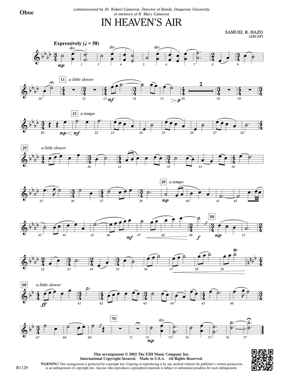 In Heaven's Air: Oboe In Heaven's Air: Oboe Oboe scores gallery preview page 1