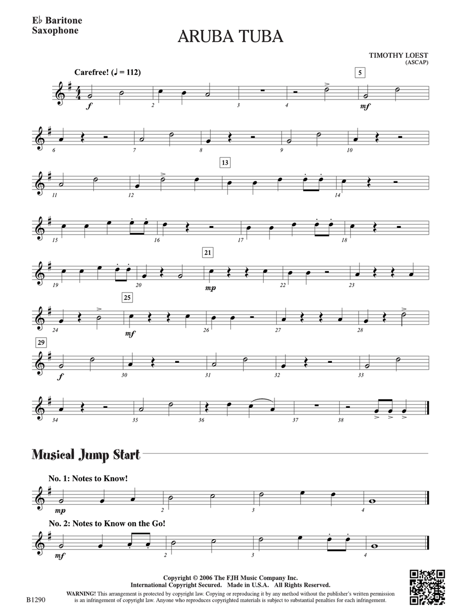 Aruba Tuba: E-flat Baritone Saxophone Baritone Saxophone scores gallery preview page 1