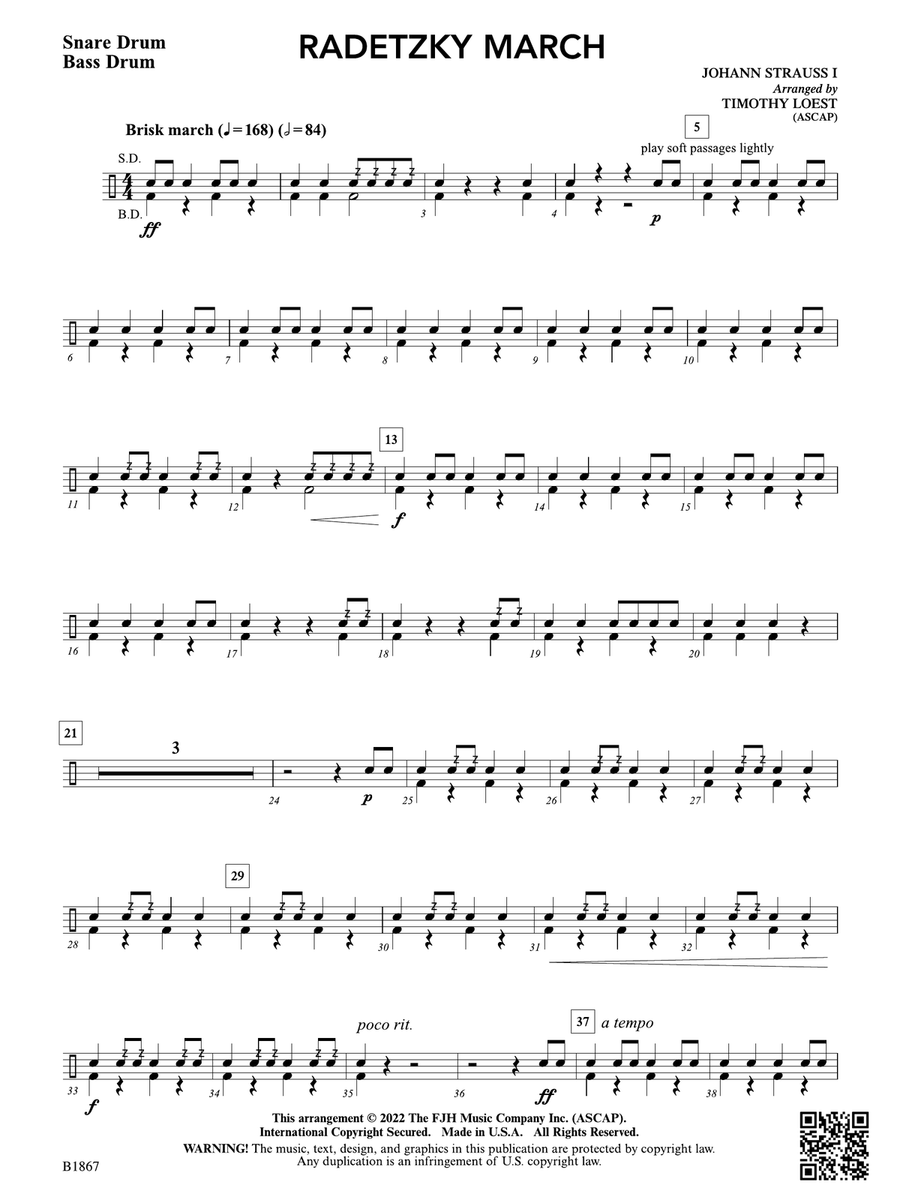 Radetzky March: Snare Drum/Bass Drum Snare Drum scores gallery preview page 1
