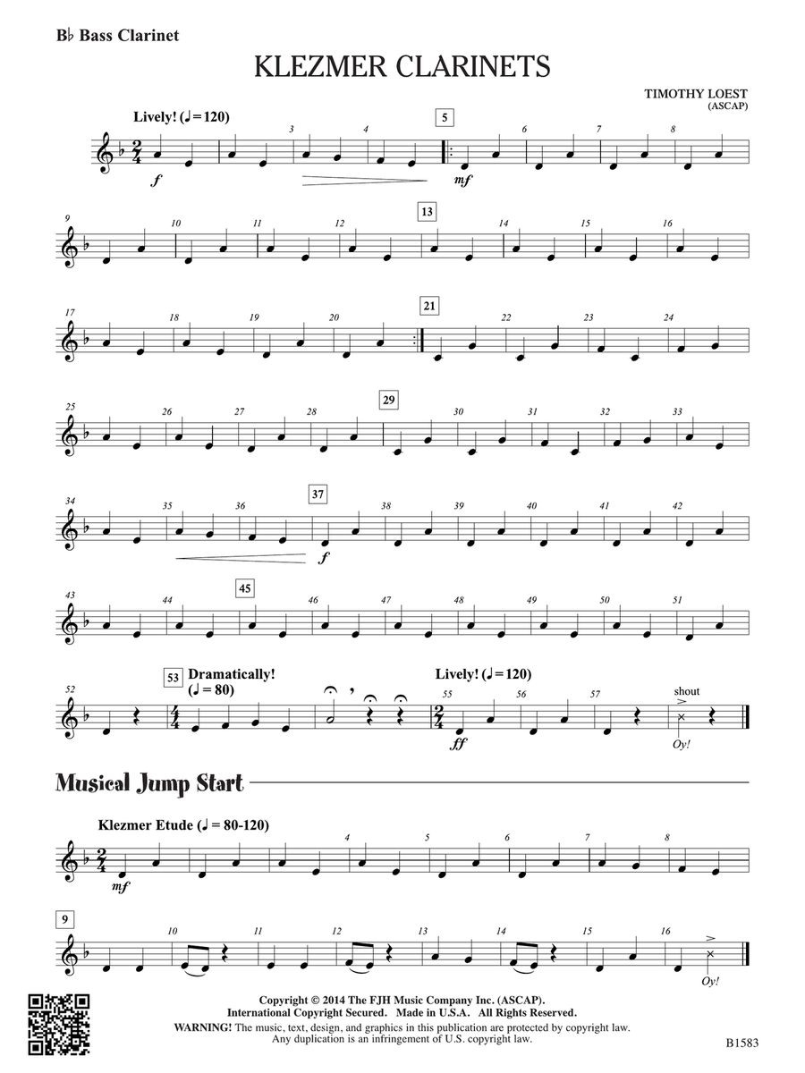 Klezmer Clarinets: B-flat Bass Clarinet Bass Clarinet scores gallery preview page 1