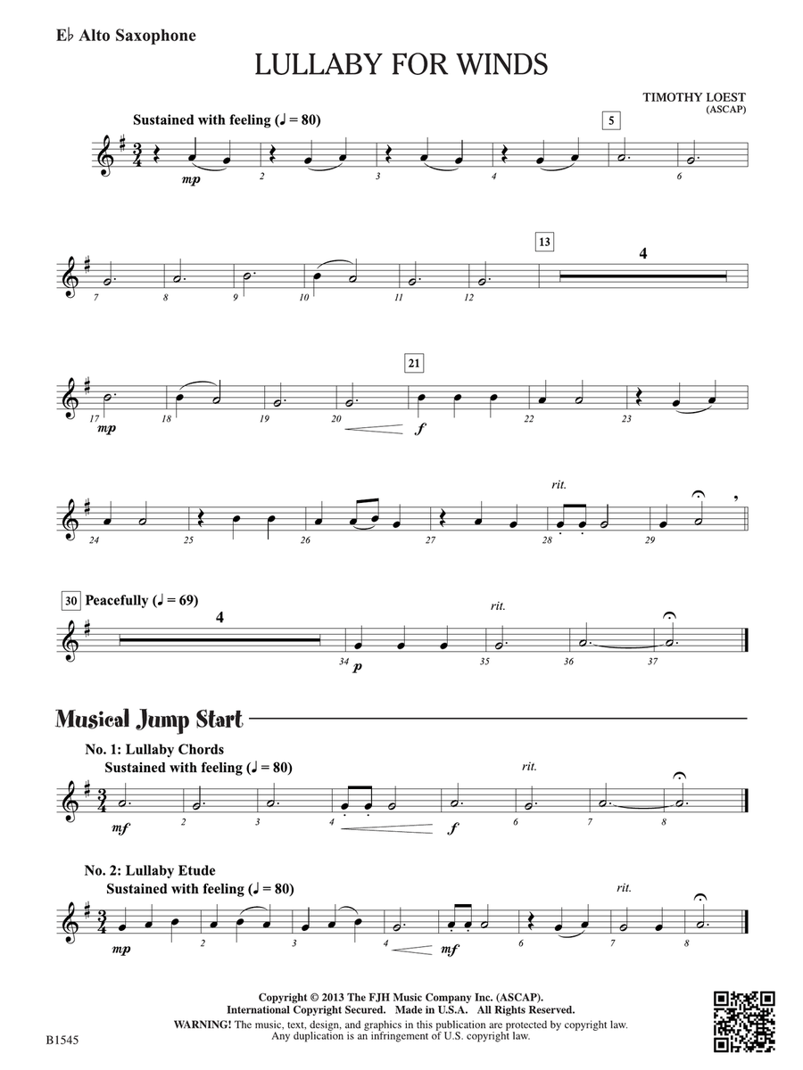 Lullaby for Winds: E-flat Alto Saxophone Alto Saxophone scores gallery preview page 1