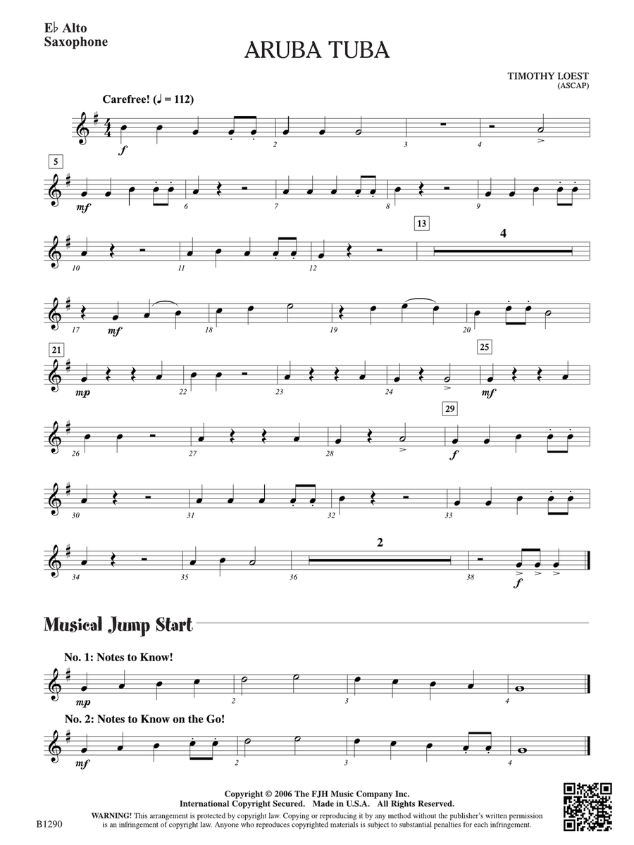 Aruba Tuba: E-flat Alto Saxophone Alto Saxophone scores gallery preview page 1