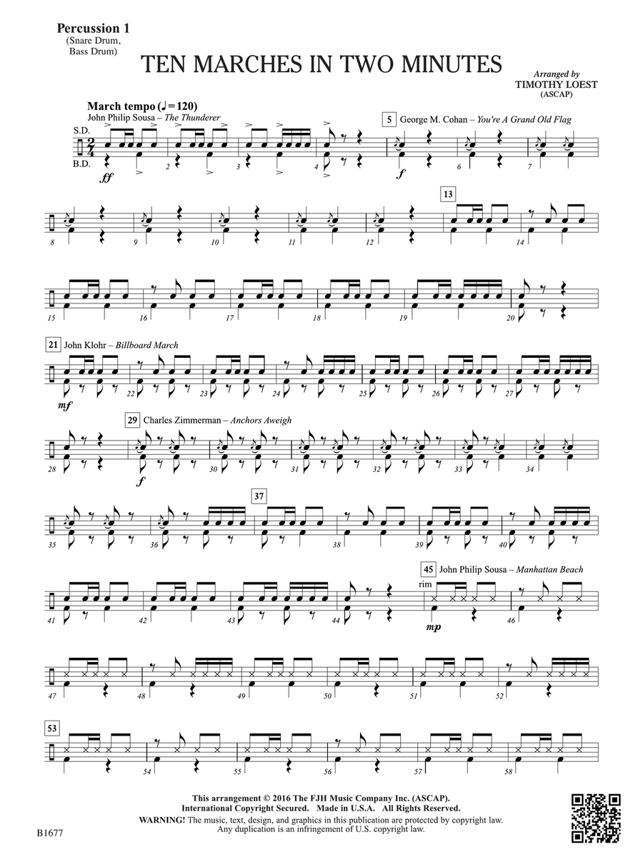 Ten Marches in Two Minutes: Percussion 1 Percussion scores gallery preview page 1