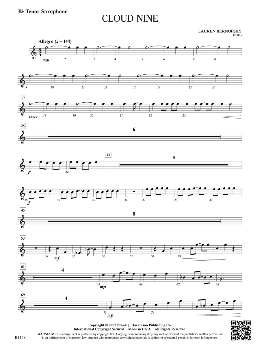 Cloud Nine: B-flat Tenor Saxophone Tenor Saxophone scores gallery preview page 1