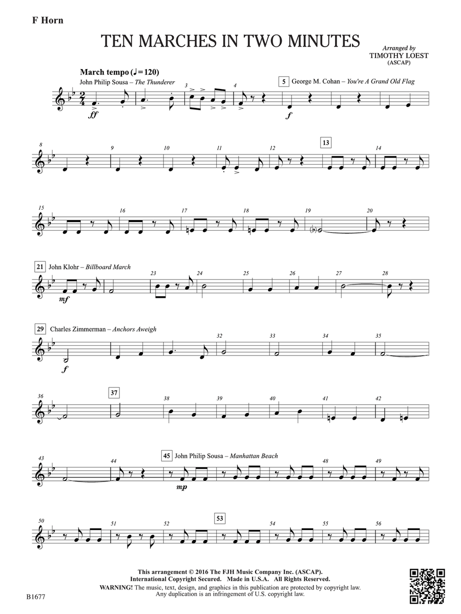 Ten Marches in Two Minutes: F Horn Horn scores gallery preview page 1