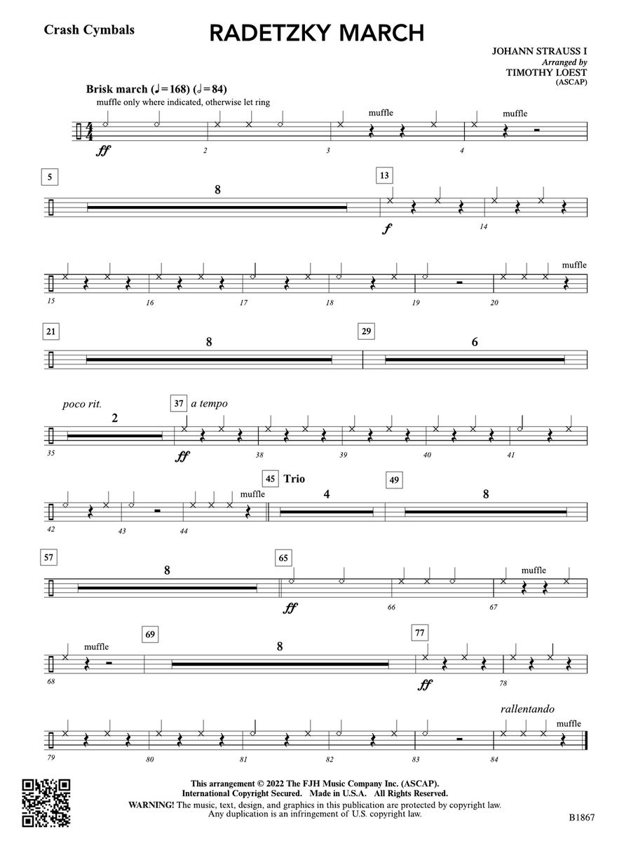 Radetzky March: Crash Cymbals Percussion scores gallery preview page 1