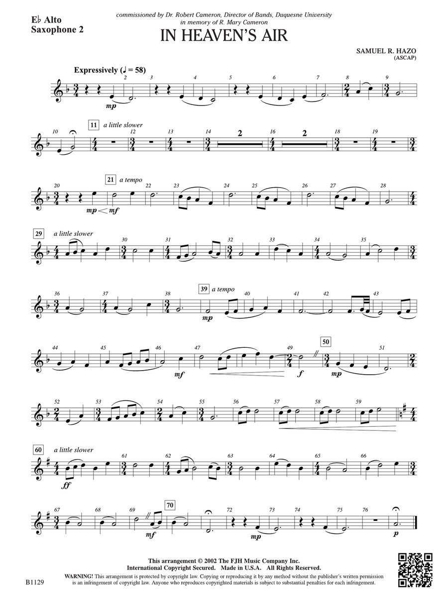 In Heaven's Air: E-flat Alto Saxophone 2 Alto Saxophone scores gallery preview page 1