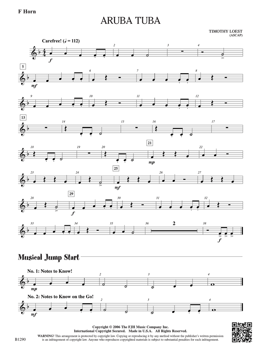 Aruba Tuba: F Horn Aruba Tuba: F Horn Horn scores gallery preview page 1