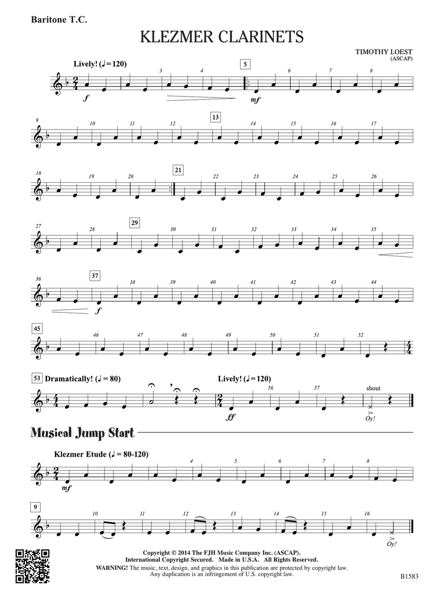 Klezmer Clarinets: Baritone T.C. Clarinet scores gallery preview page 1