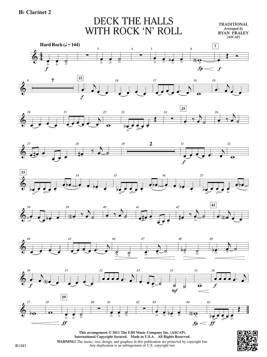 Deck the Halls with Rock 'n' Roll: B-flat Clarinet 2 B-Flat Clarinet scores gallery preview page 1