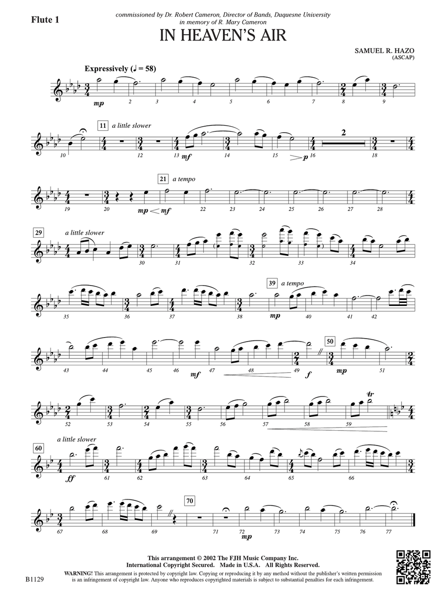 In Heaven's Air: Flute 1 In Heaven's Air: Flute 1 Flute scores gallery preview page 1
