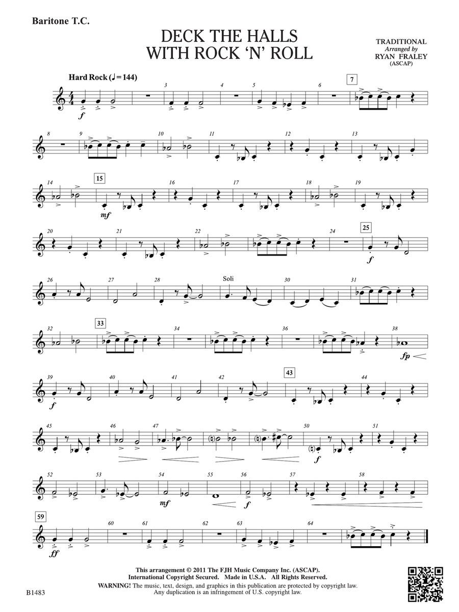 Deck the Halls with Rock 'n' Roll: Baritone T.C. Baritone Horn TC scores gallery preview page 1