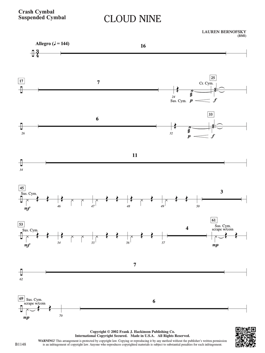 Cloud Nine: Crash Cymbals/Suspended Cymbal Percussion scores gallery preview page 1
