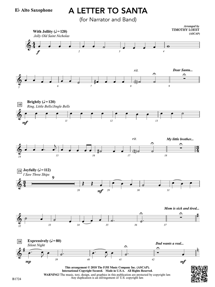 A Letter to Santa: E-flat Alto Saxophone Alto Saxophone scores gallery preview page 1