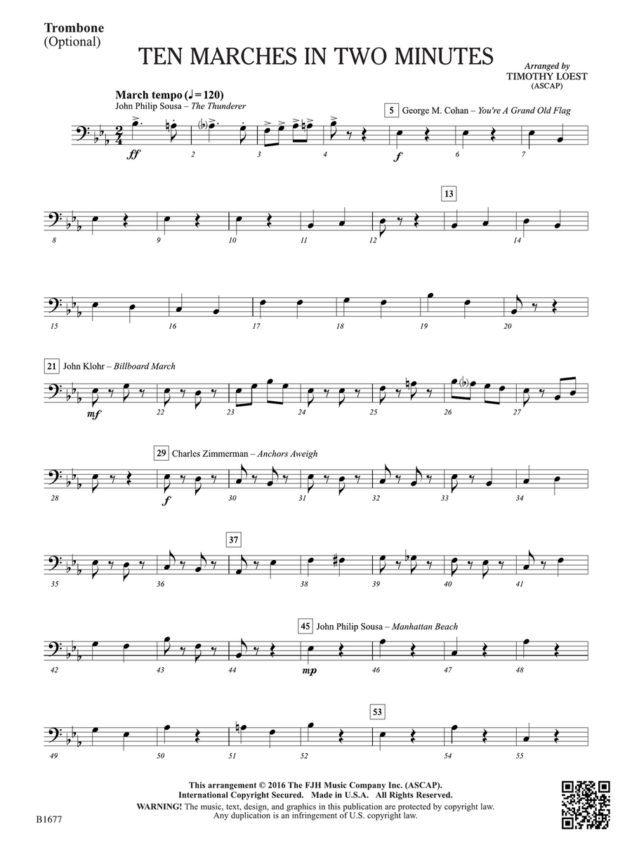 Ten Marches in Two Minutes: Trombone (opt.) Trombone scores gallery preview page 1
