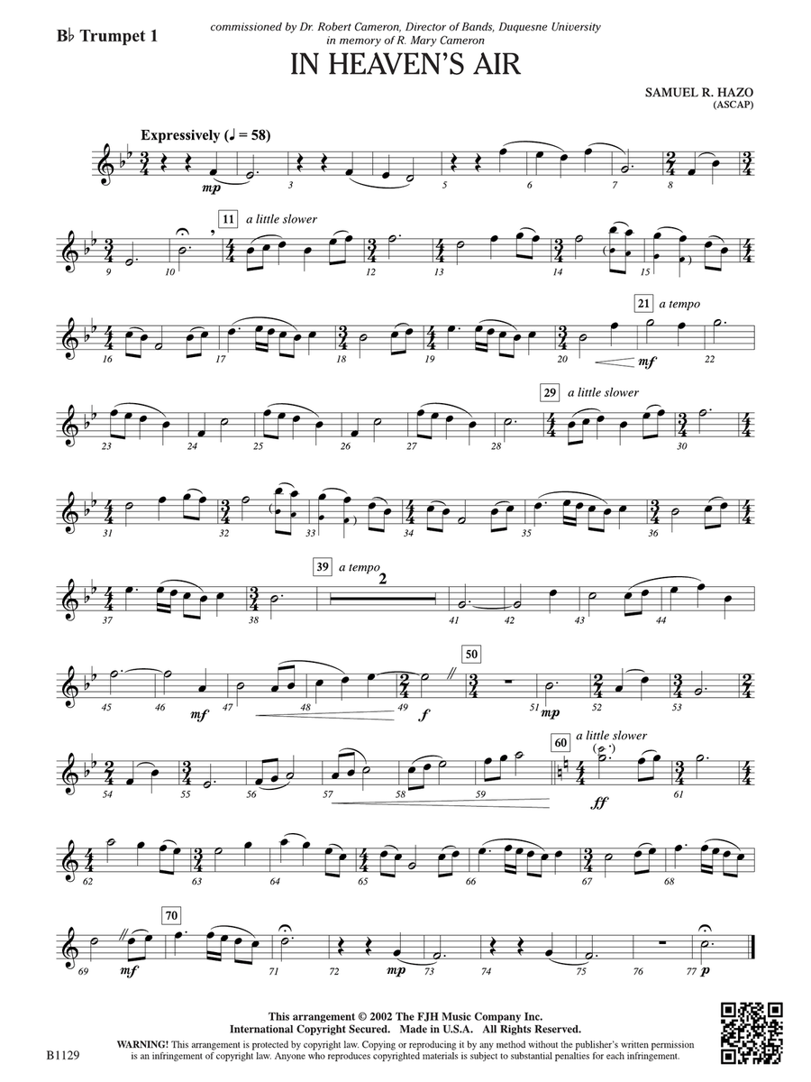 In Heaven's Air: B-flat Trumpet 1 B-Flat Trumpet scores gallery preview page 1