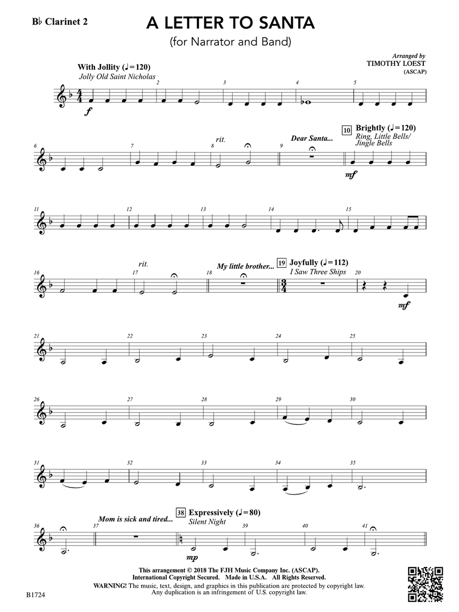 A Letter to Santa: B-flat Clarinet 2 B-Flat Clarinet scores gallery preview page 1