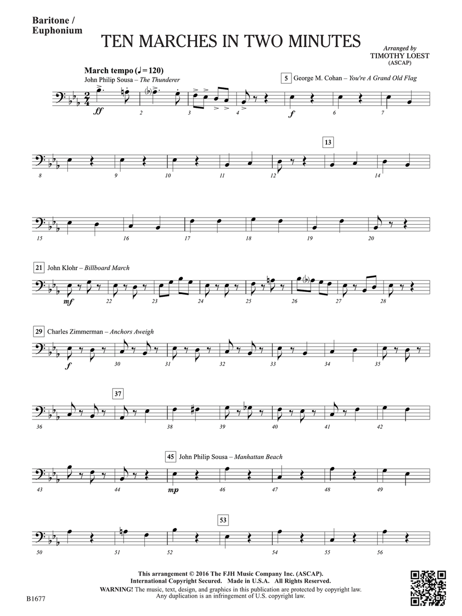 Ten Marches in Two Minutes: Baritone / Euphonium Baritone Horn scores gallery preview page 1