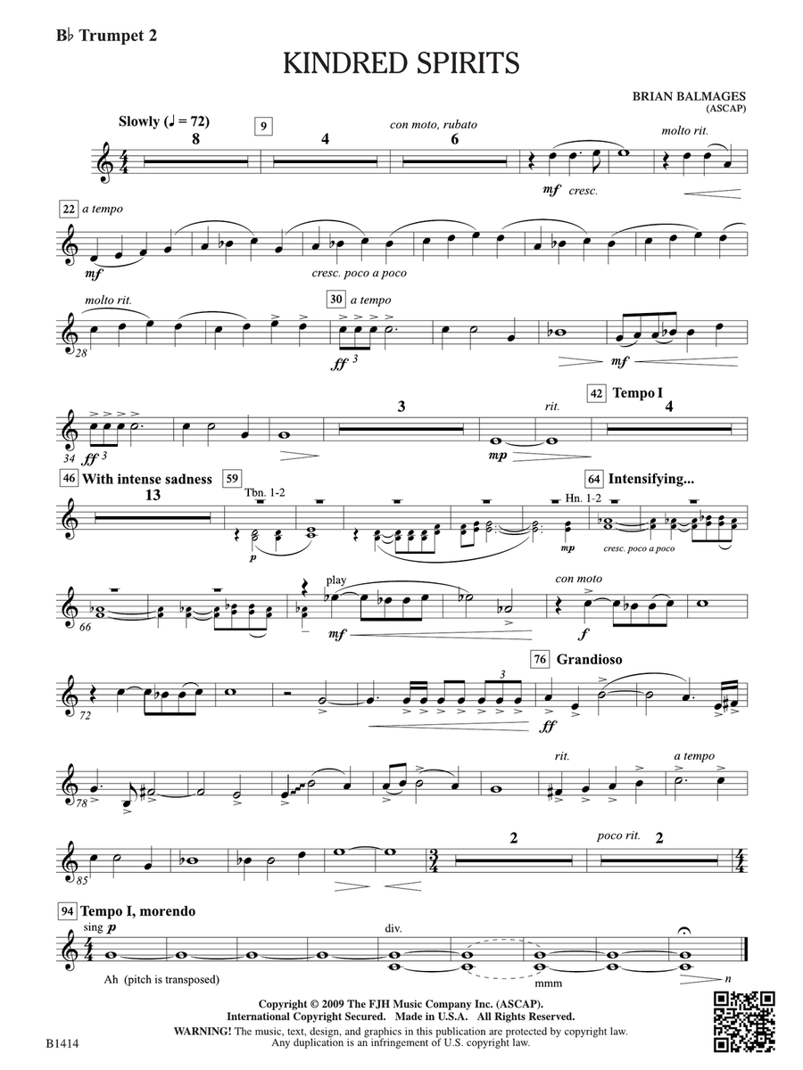 Kindred Spirits: B-flat Trumpet 2 B-Flat Trumpet scores gallery preview page 1