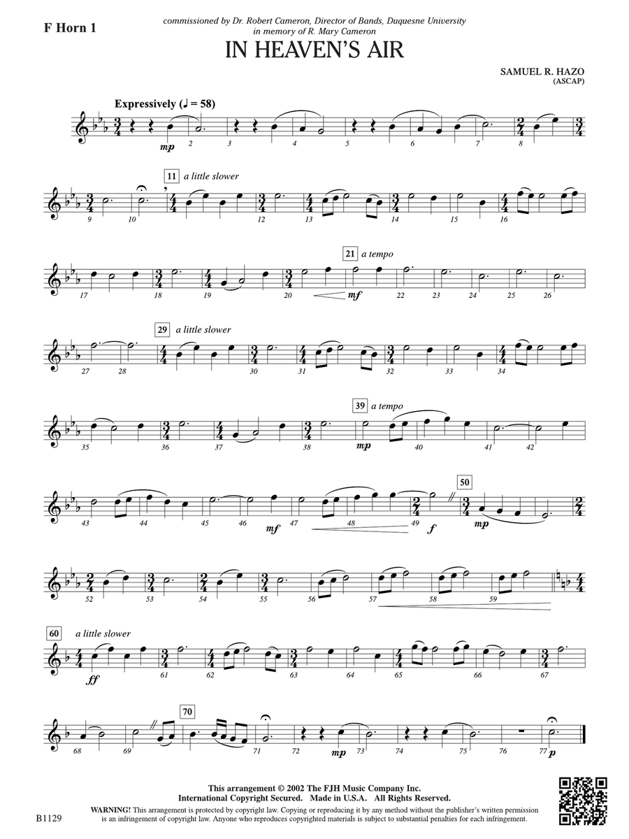 In Heaven's Air: F Horn 1 Horn scores gallery preview page 1