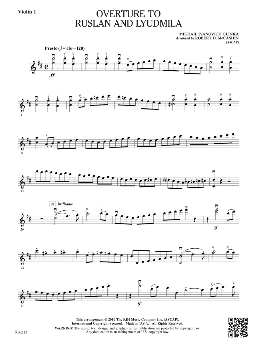 Overture to Ruslan and Lyudmila: Violin 1 Violin scores gallery preview page 1