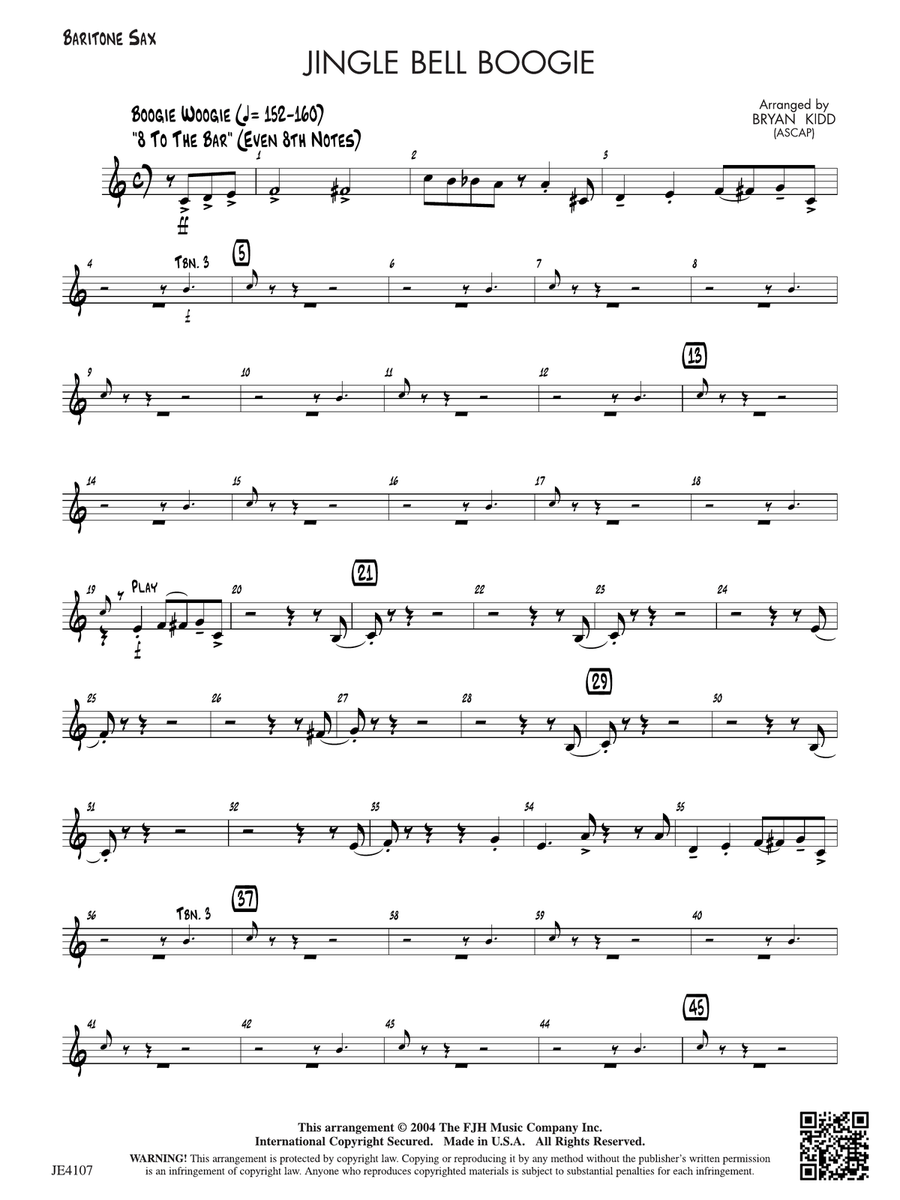Jingle Bell Boogie: Opt. Baritone Sax Baritone Saxophone scores gallery preview page 1
