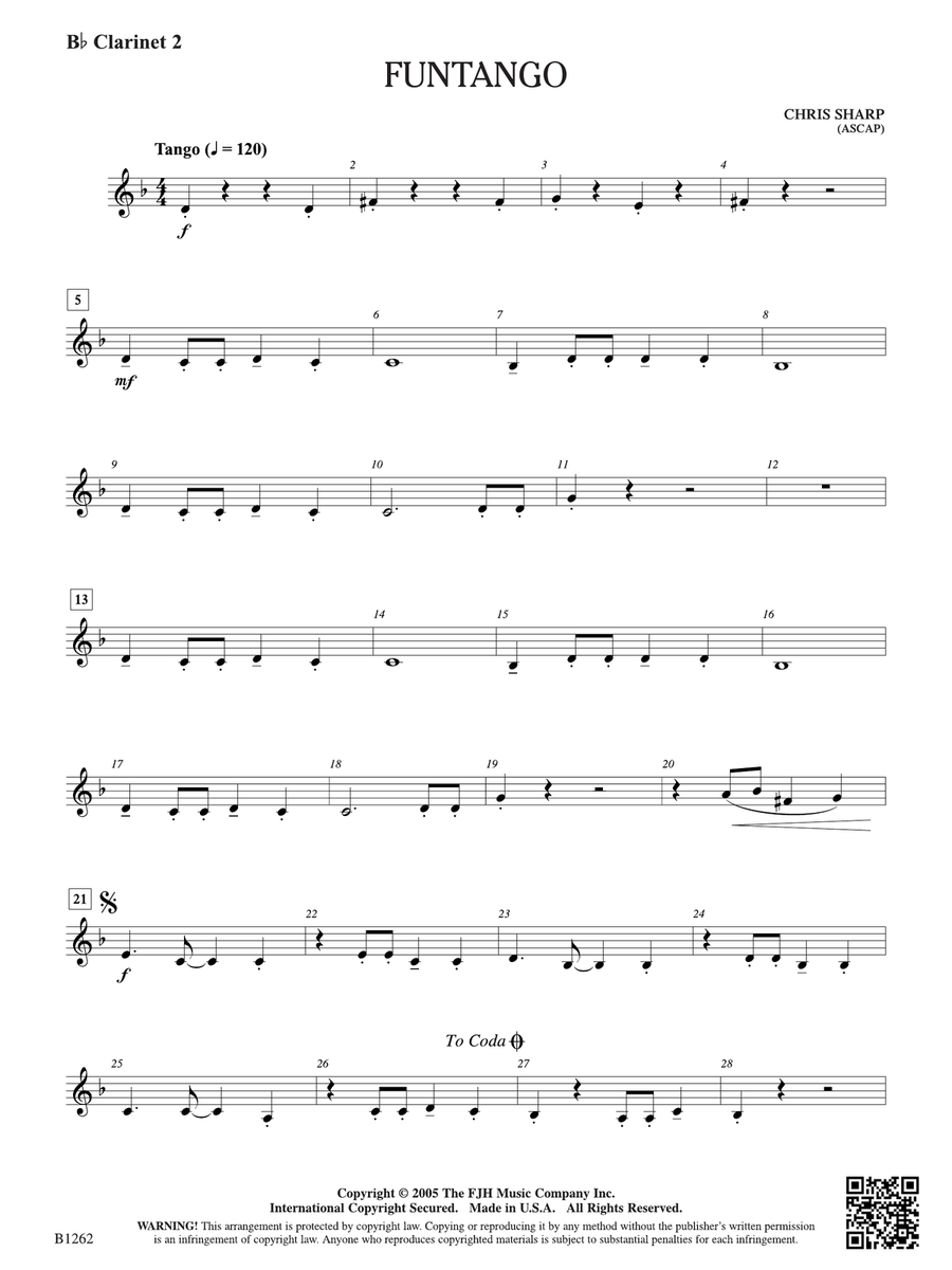 Funtango: B-flat Clarinet 2 B-Flat Clarinet scores gallery preview page 1