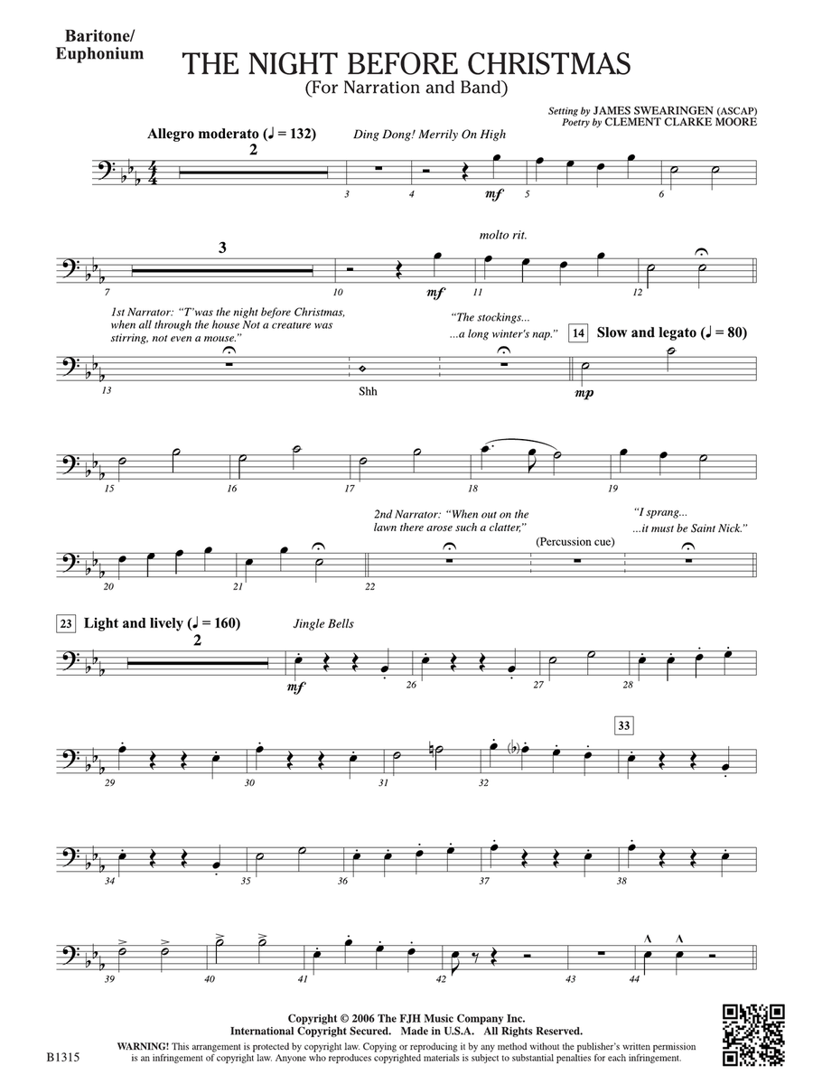 The Night Before Christmas (for Narration and Band): Baritone/Euphonium Baritone Horn scores gallery preview page 1