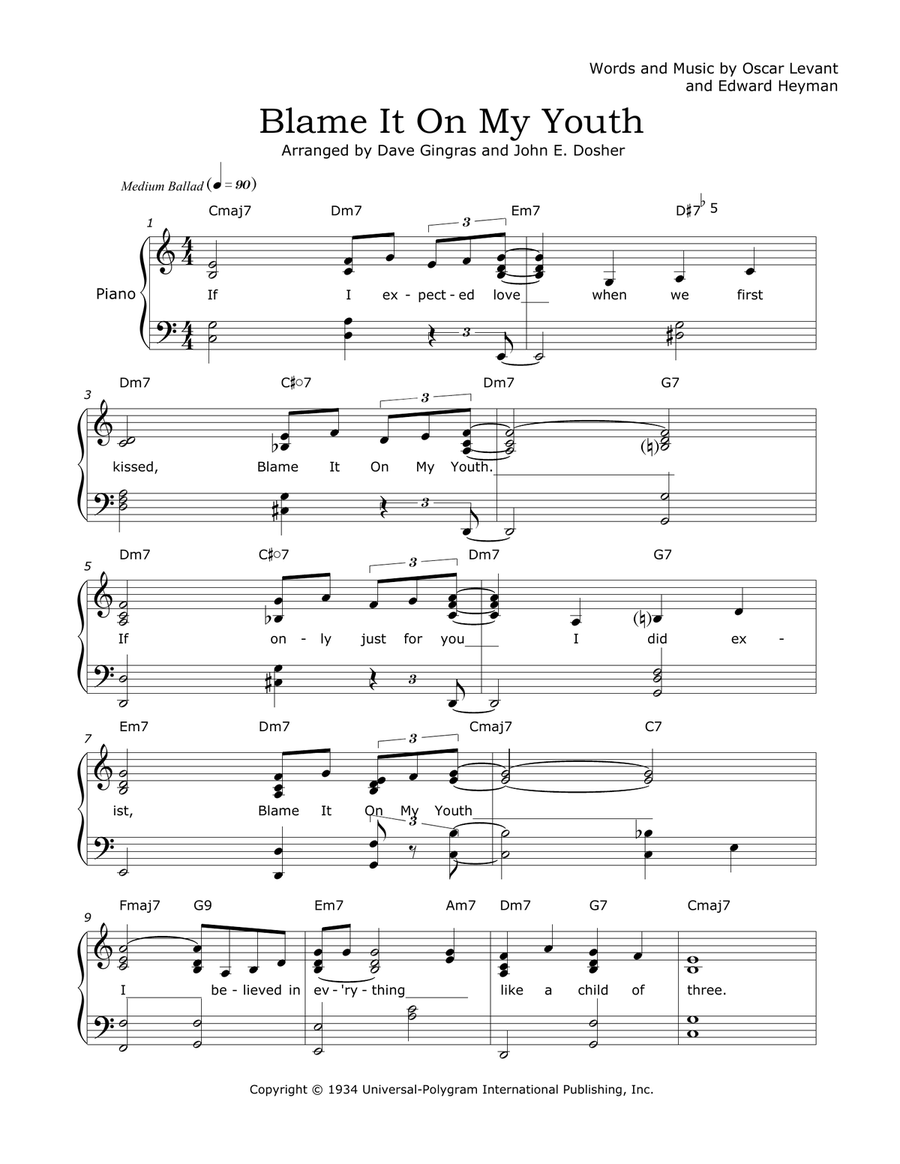 Blame It On My Youth Blame It On My Youth Piano, Vocal scores gallery preview page 1