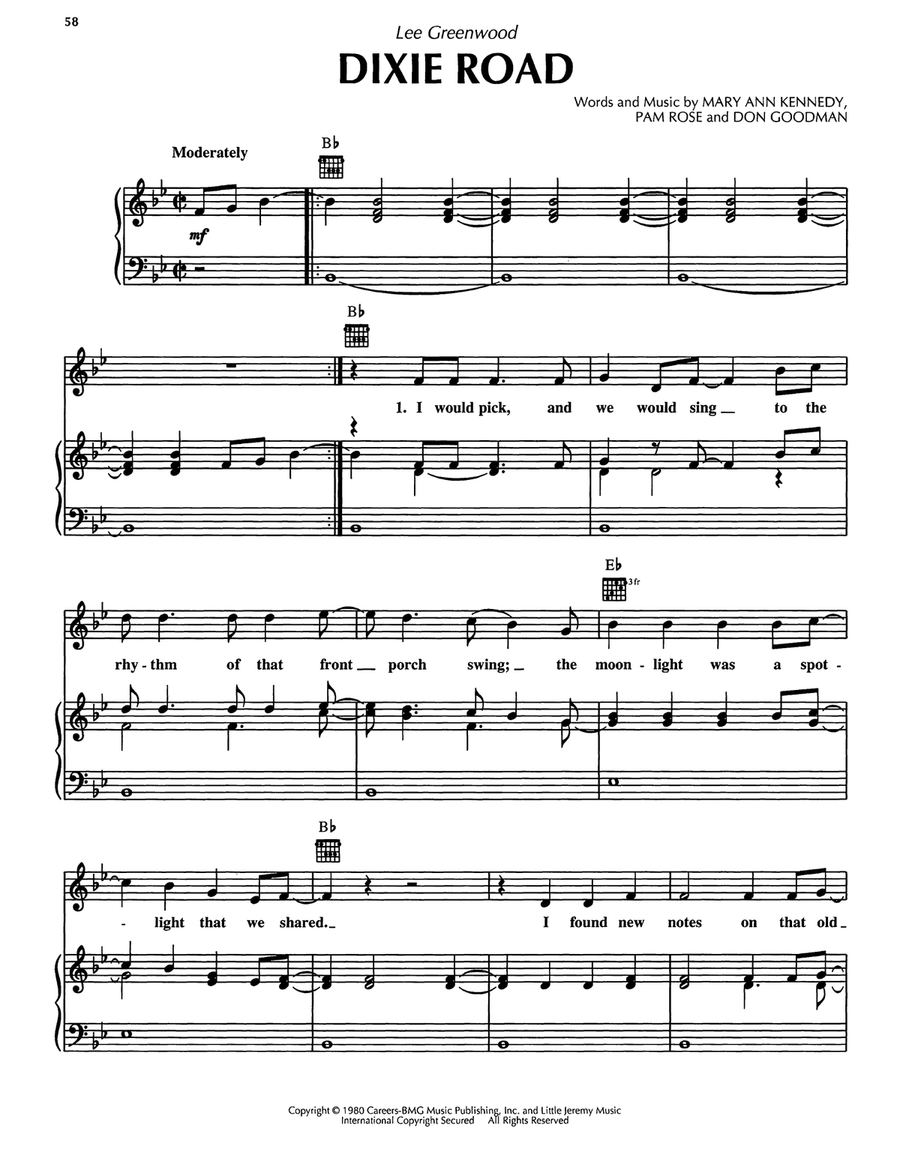 Dixie Road Piano, Vocal, Guitar scores gallery preview page 1