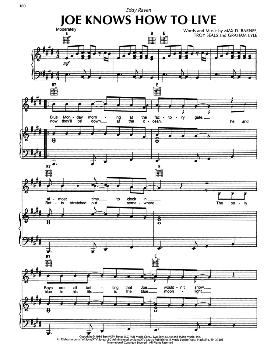 Joe Knows How To Live Joe Knows How To Live Piano, Vocal, Guitar scores gallery preview page 1